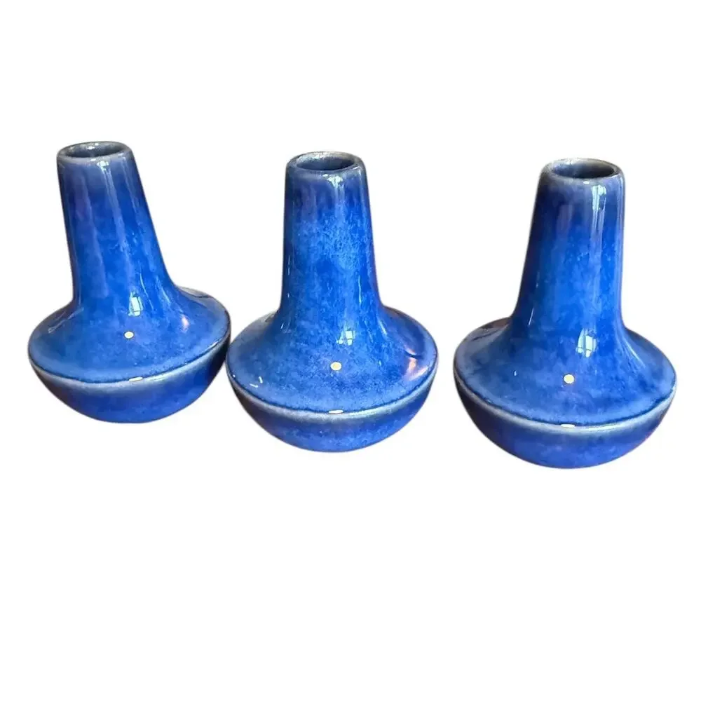 Cobalt Blue Ceramic Taper Candle Holders Set of 3 Modern Pottery Decor